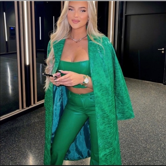 ZARA COLOURED FAUX LEATHER TROUSERS GREEN SIZE-XL - Picture 9 of 16